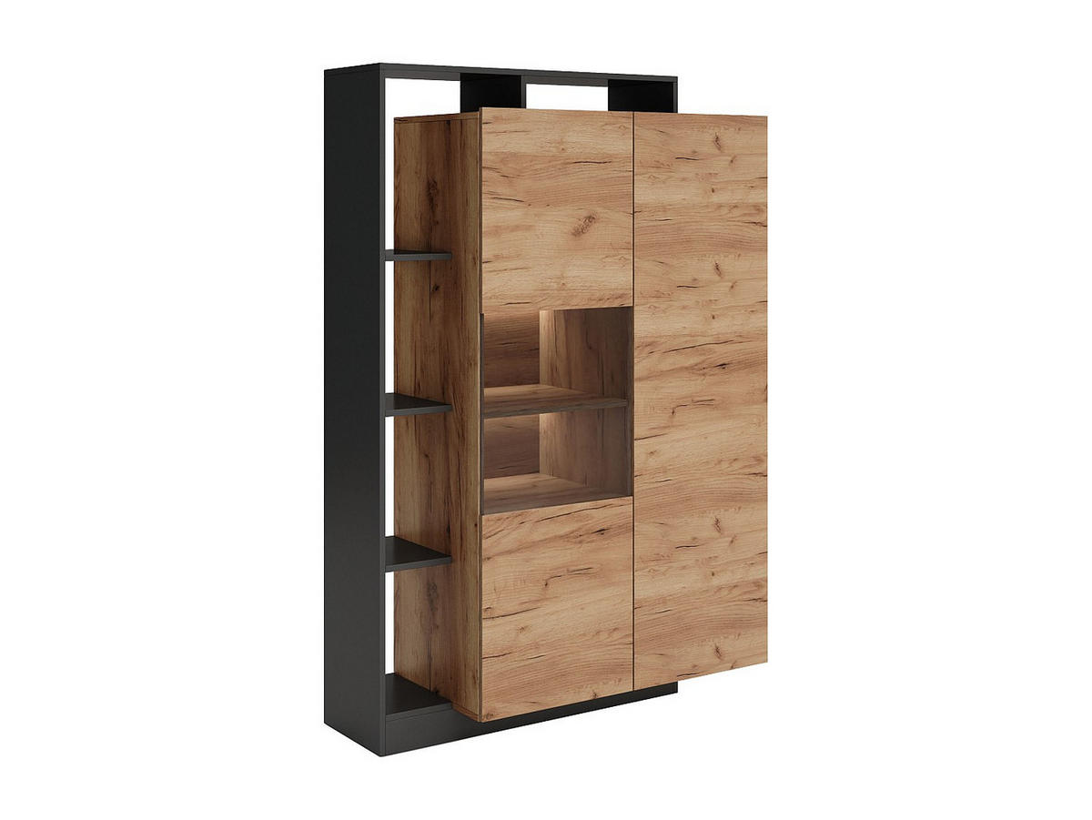VITRINENSCHRANK - 110 cm x 43.6 cm - Glas, Holz, Platte - Anthrazitgrau, Naturfarben Hell - IDESIA - Anthrazit/Naturfarben, Glas/Holz (110/165.2/43.6cm) - Vente-Unique