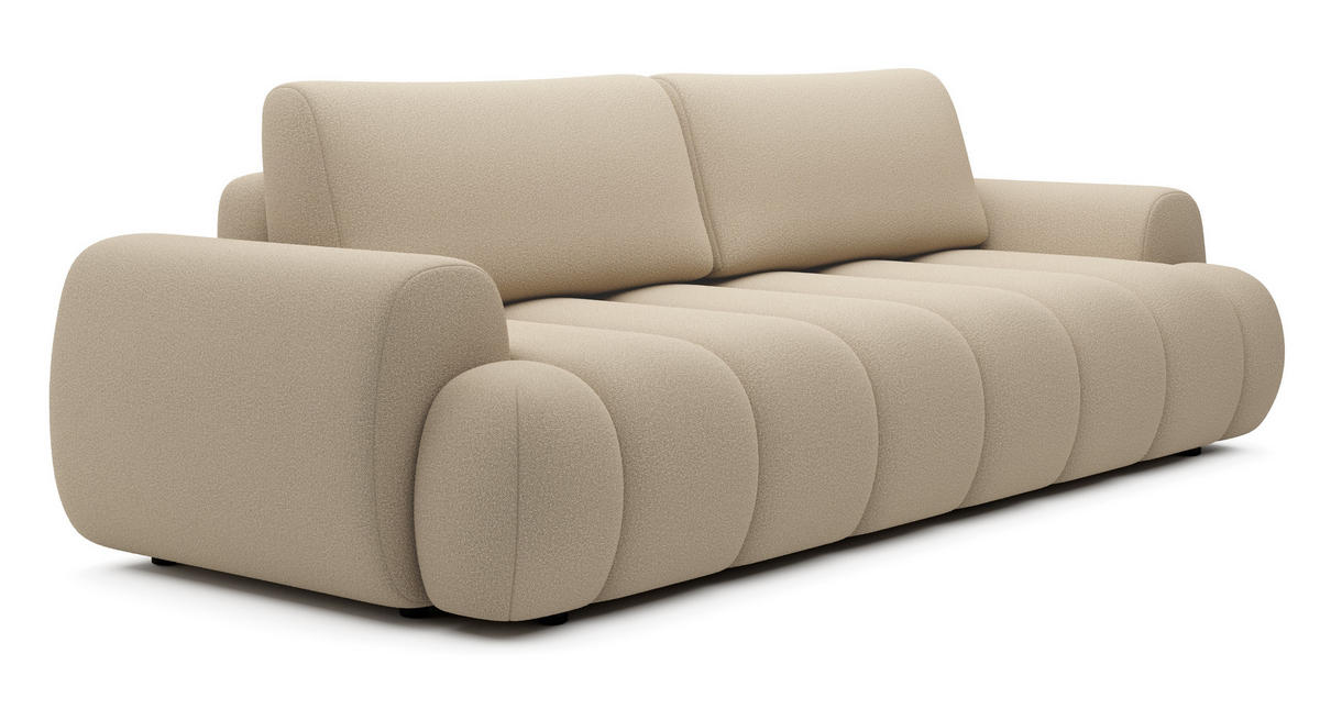 SOFA 260 cm mit Schlaffunktion Puro, Bettkasten, Modern Design, Beige - Beige, Holz (263/81/110cm) - Emporius