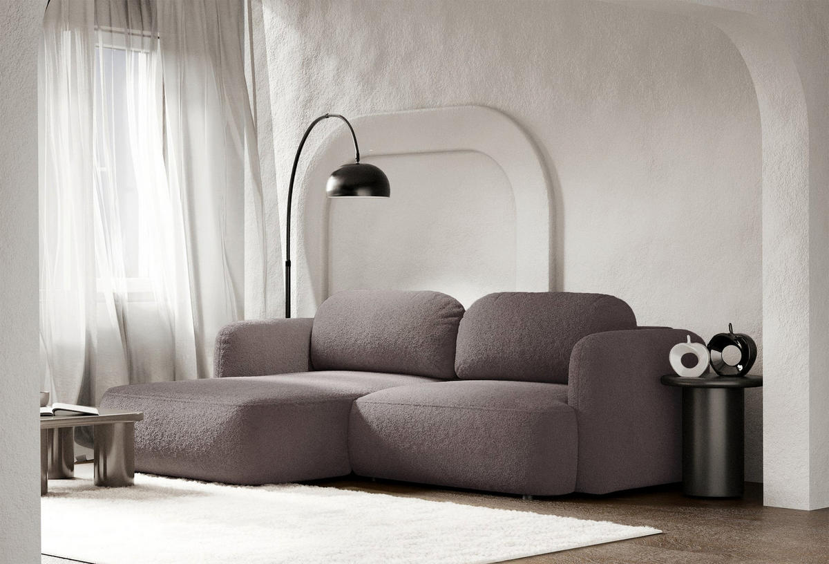 ECKSOFA Tvoya Graubraun Bouclé - Graubraun/Schwarz, Kunststoff/Textil (267/175cm) - Selsey