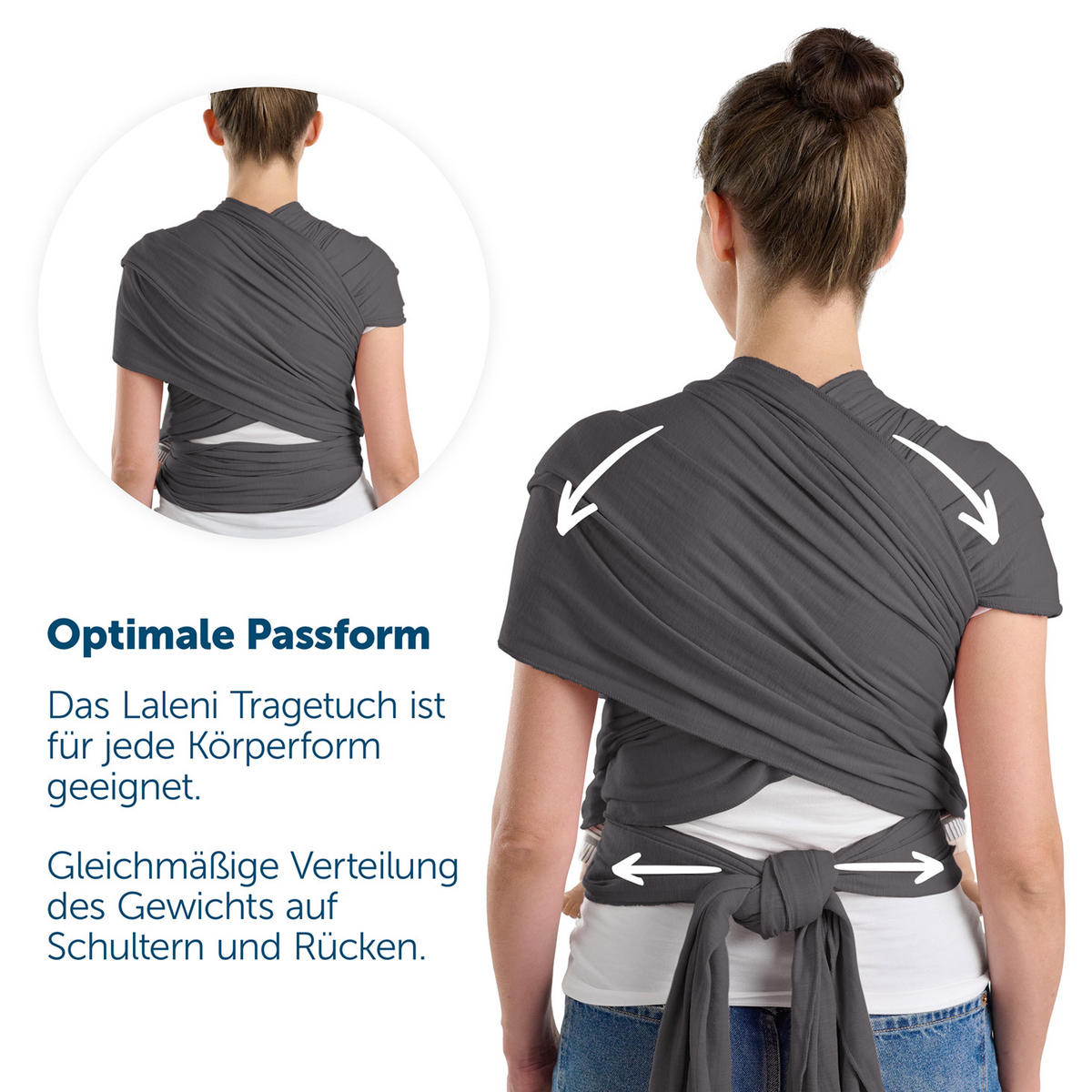 BABYTRAGEN für Neugeborene bis 15 kg - 100% Baumwolle (Ohne Elasthan) - Grau - Grau, Textil (60/5.1cm) - Laleni