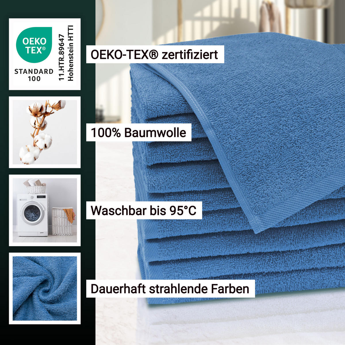 GÄSTETÜCHER, 10er-Set, 30x50 cm, 100% Baumwolle, Blau - Dunkelblau, Textil (30/50cm) - Zollner