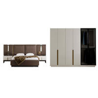 BETTANLAGE PEDRO BROWN Schlafzimmer-Set, 4-teilig, Braun, Bett mit Kopfteil, 2 Nachttische und Kleiderschrank - Braun, Leder/Holzwerkstoff (160/200cm) - Villa Möbel