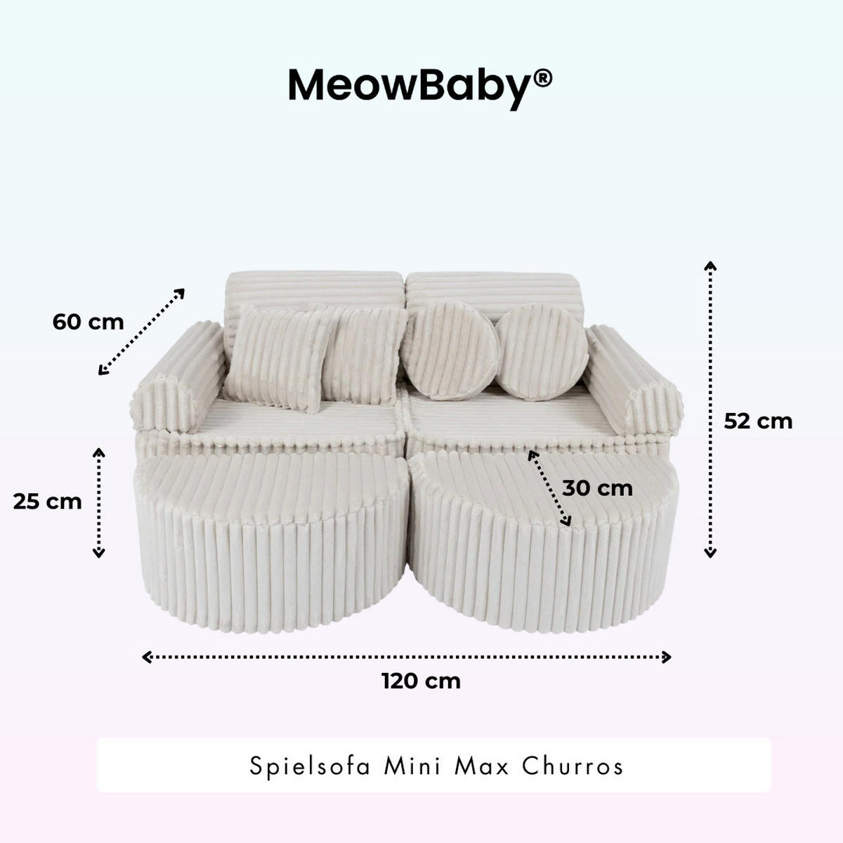 KINDERSOFA Pocket Max modular 12-tlg. aus Plüschcord in Kieselbeige - Trüffeleichefarben, Textil (120/25/60cm) - MeowBaby
