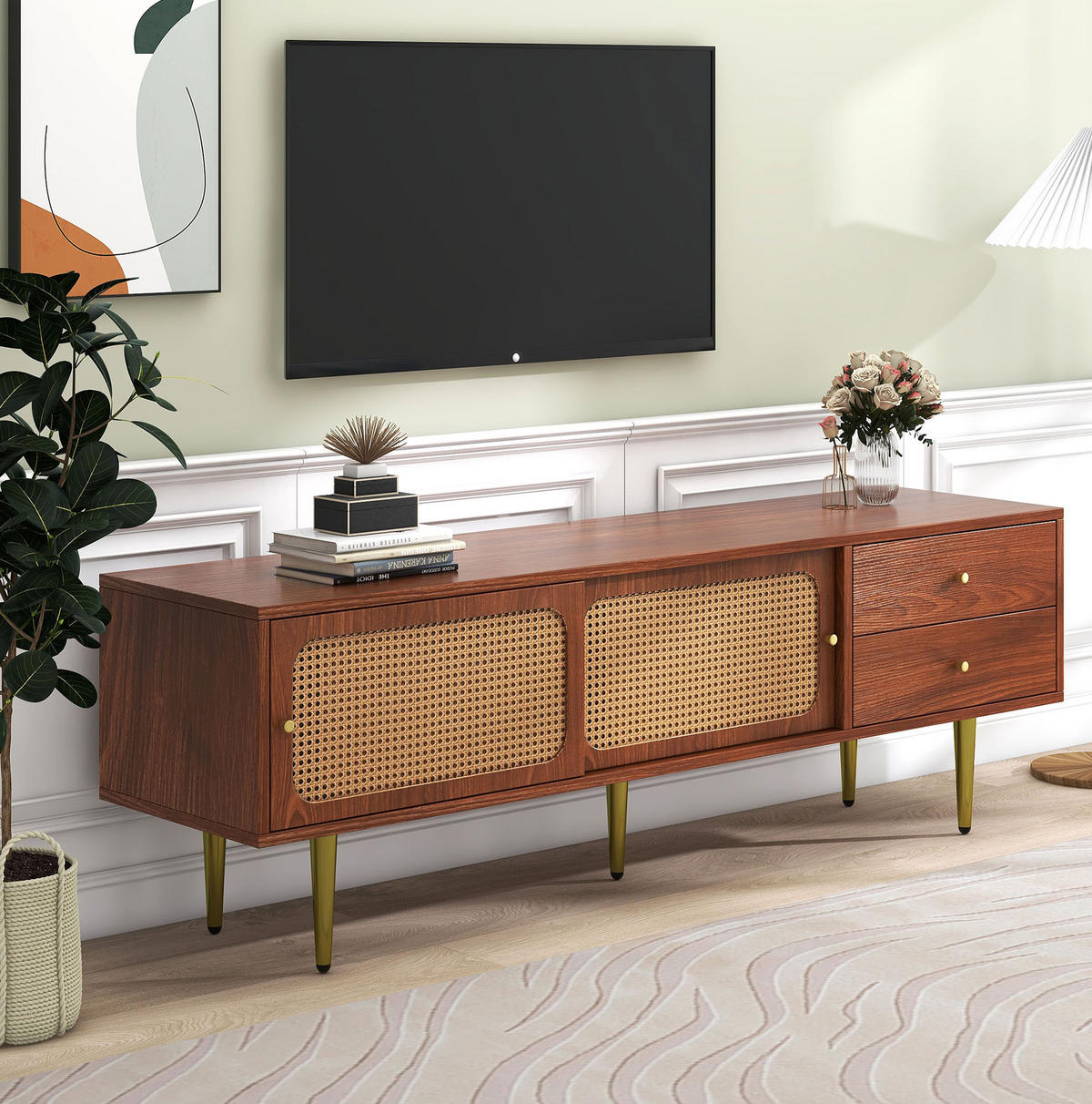 TV-SCHRANK mit Schiebetüren 160 x 40 x 60 cm MDF Walnut - Braun, Holzwerkstoff (40/60/160cm) - Beauniv