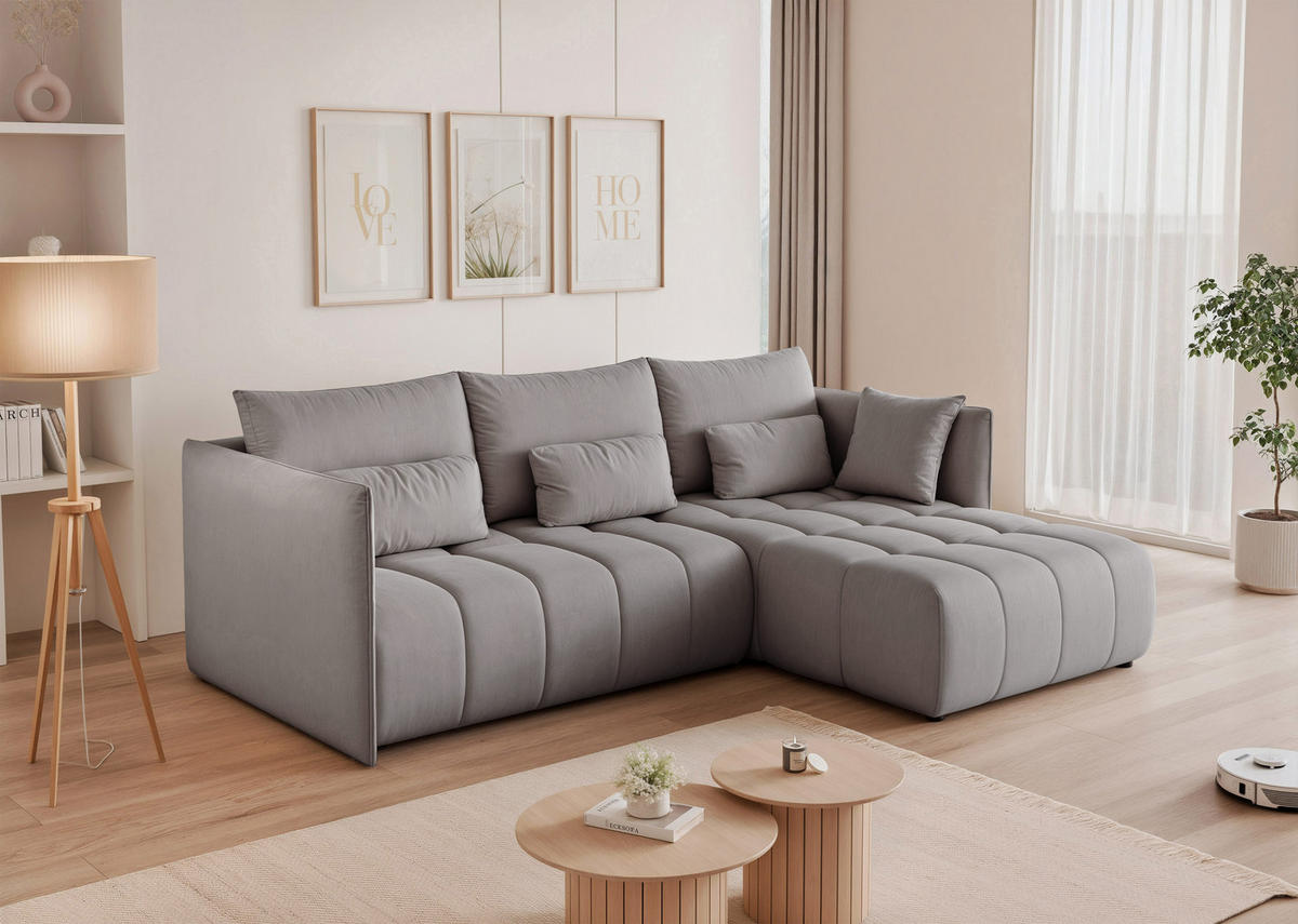ECKSOFA CLEO mit Schlaffunktion und Bettkasten Grau - Grau, Holzwerkstoff/Kunststoff (245/180cm) - Idohome