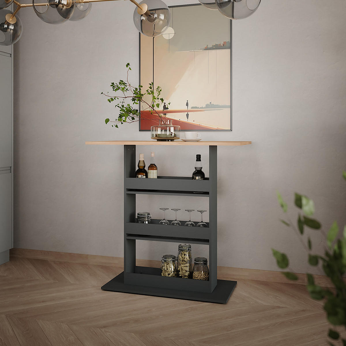 BAROVÝ STŮL Repose Zlatý dub power/antracit - medově dubová/antracitová, kompozitní dřevo (55/110/106cm) - Vicco