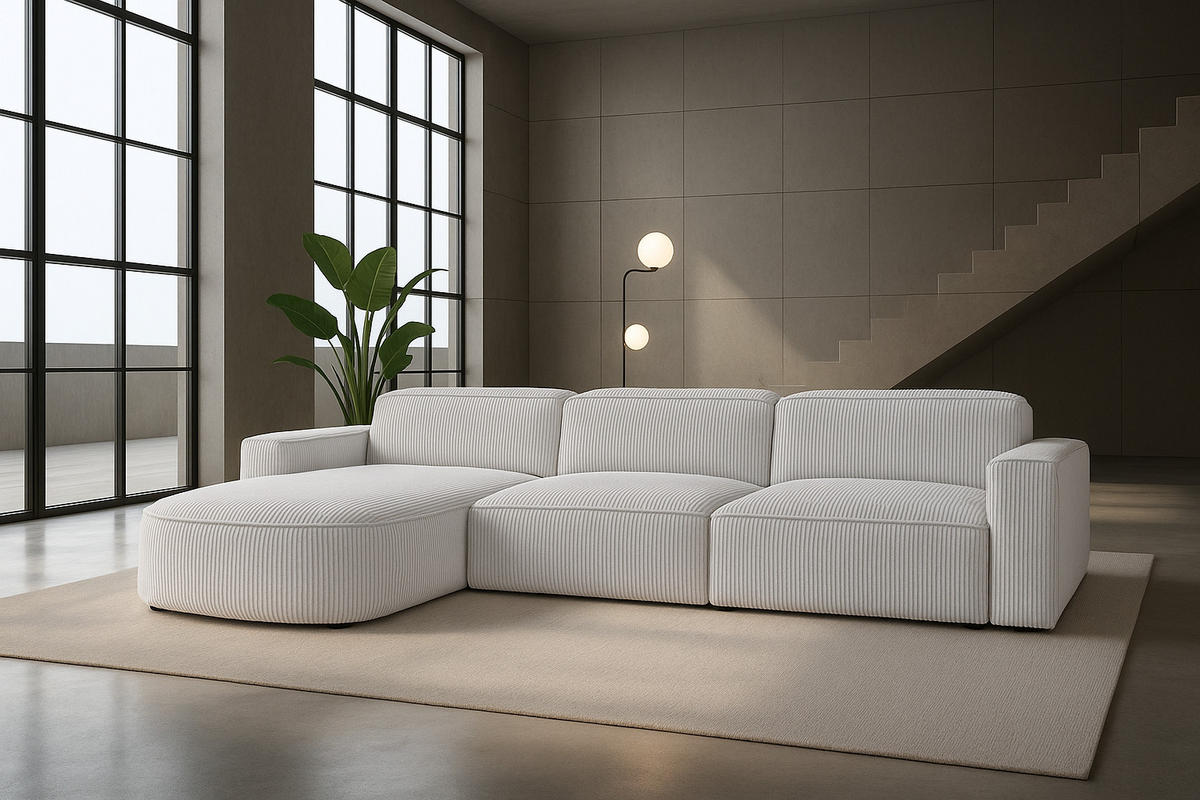 ECKSOFA Cursal Round L-Form, Stoff Poso, Beige, Links - Creme, Holz (284/166cm) - Kaiser Möbel