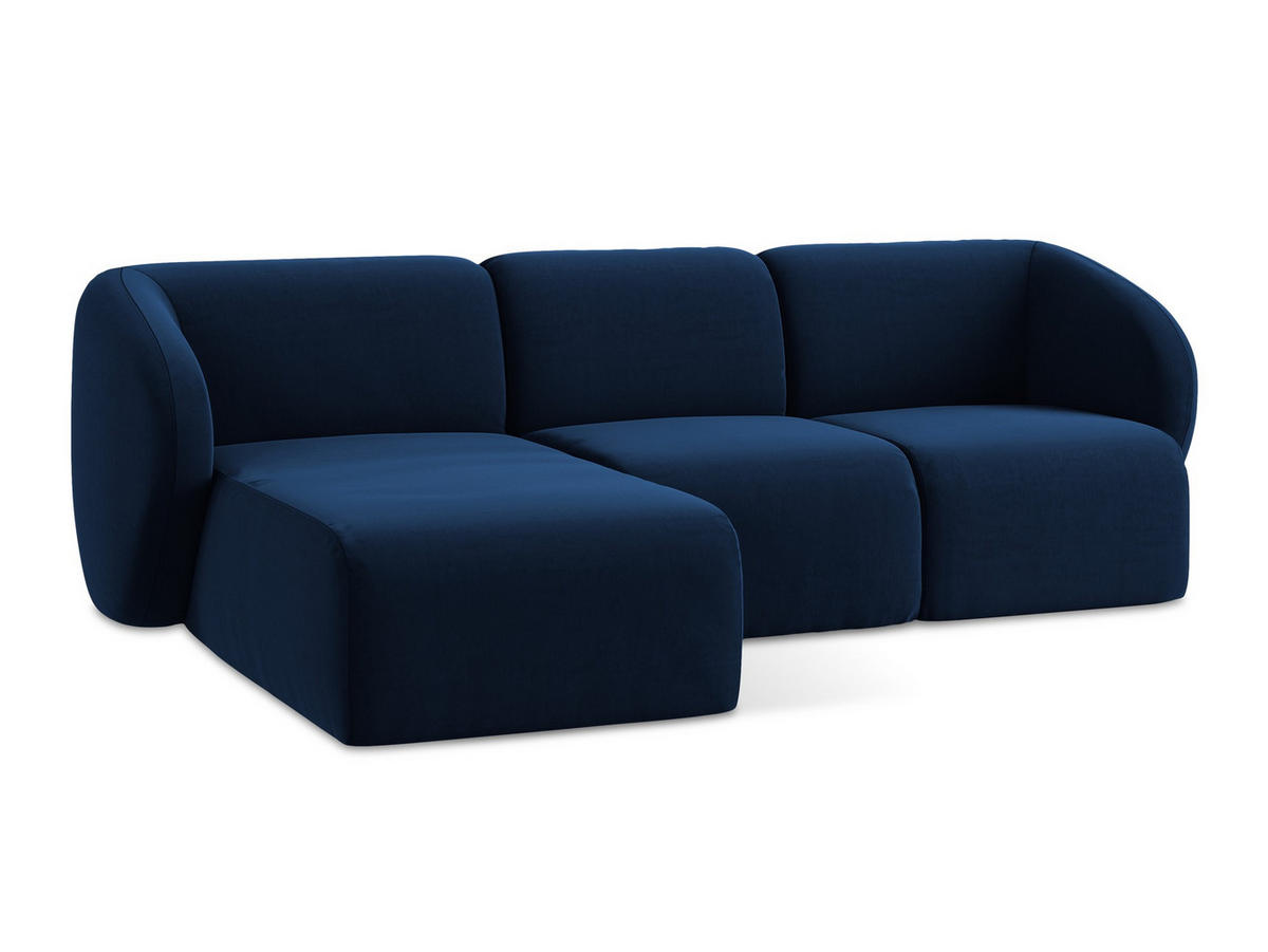 ECKSOFA Links Samt Stoff Blau - Türkis/Schwarz, Holzwerkstoff/Kunststoff (248/166cm) - Makamii