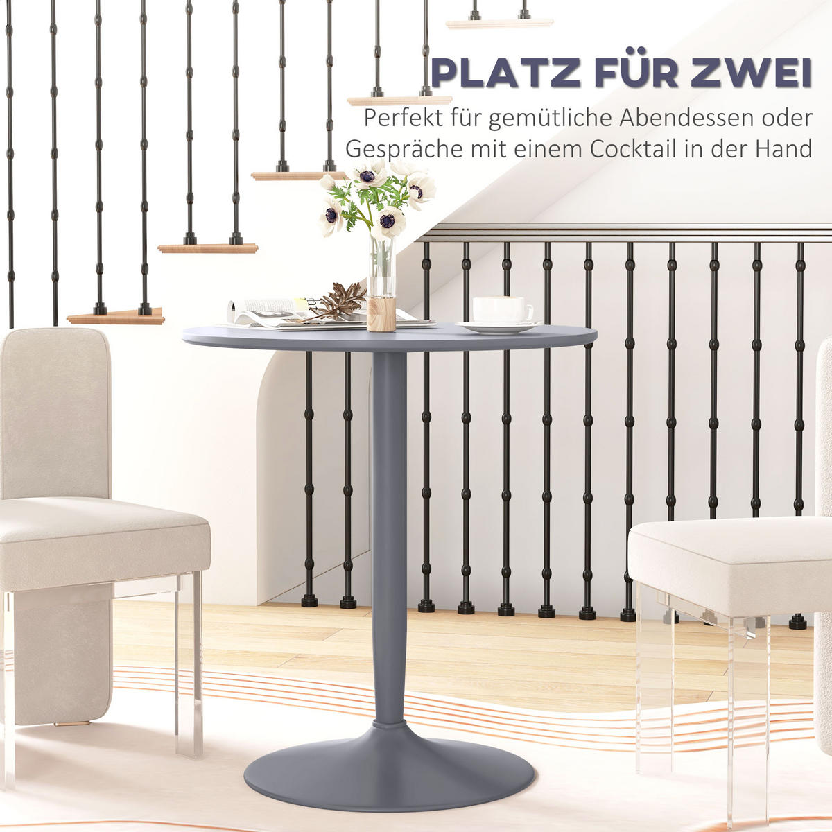 ESSTISCH Runder Küchentisch, Rutschfester Esszimmertisch für 2 Personen Grau - Grau, Holzwerkstoff (70/70/75cm) - HOMCOM