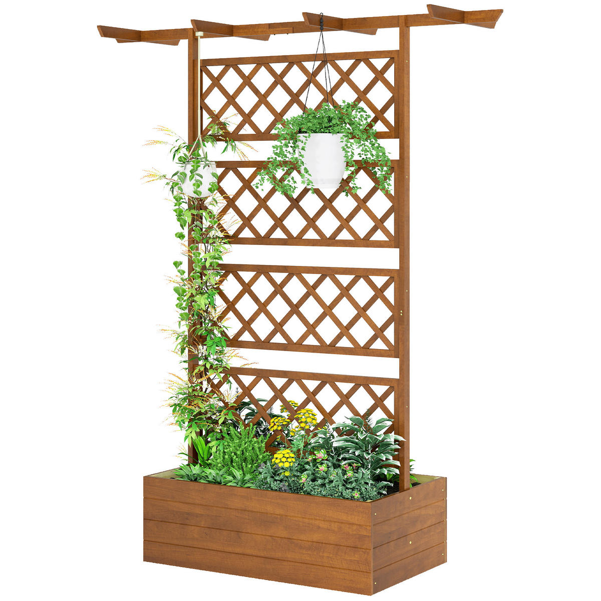 HOCHBEET DE-12287 mit Rankgitter und Dach 160/55/183 cm Natur - Naturfarben, Holz (160/183/55cm) - ComfortXL