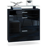 SCHUHSCHRANK Malea Front in Schwarz Hochglanz - Schwarz Hochglanz, Holzwerkstoff (89/96/23cm) - Vladon