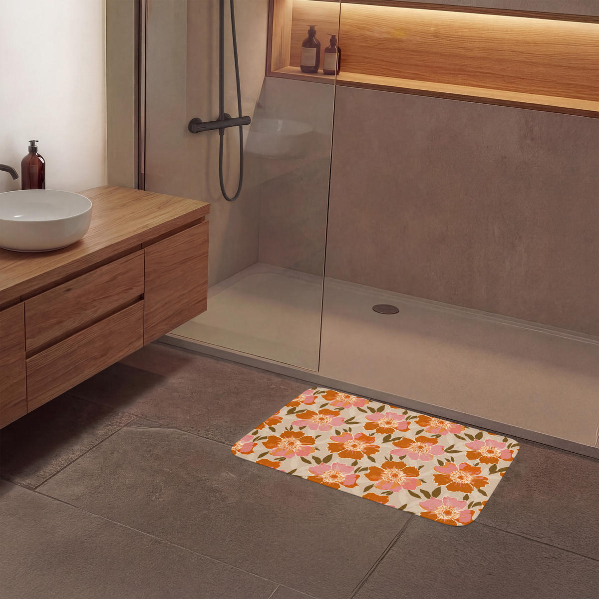KÚPEĽŇOVÁ PREDLOŽKA Kvety - Motív - Retro 80x50 cm - viacfarebná, textil/plast (80/50cm) - OnlyWow