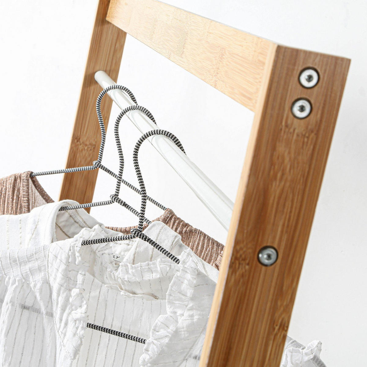 GARDEROBENSTÄNDER mit Stauraum - Weißdekor und Bamboo - L90 cm - Weiß, Holz (40/171/90cm) - Calicosy