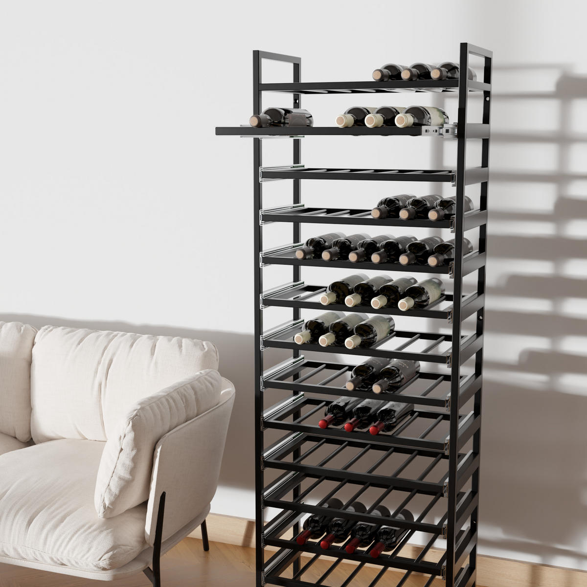 WEINREGAL Amarone Metall,Schwarz, Für 91 Weinflaschen 170/60/30cm - Schwarz, Metall (30/170/60cm) - Metalo Pro