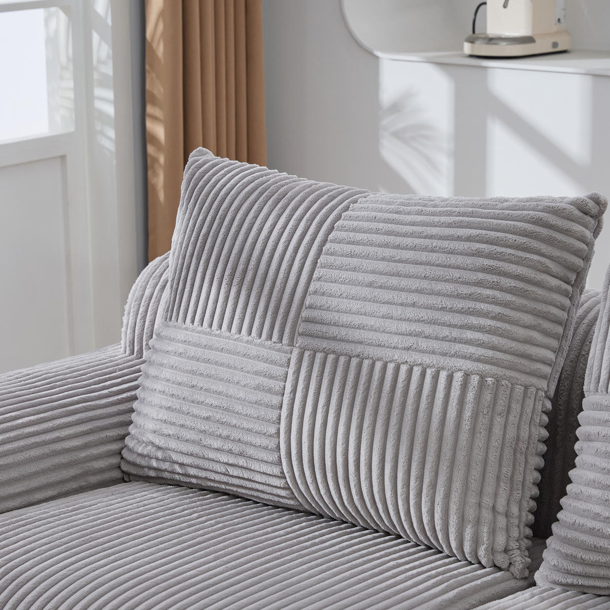 2-SITZER-SOFA aus Cord 200x99x80 cm mit Cupholder & Seitentasche, hellgrau - Hellgrau, Textil (99/80/200cm)