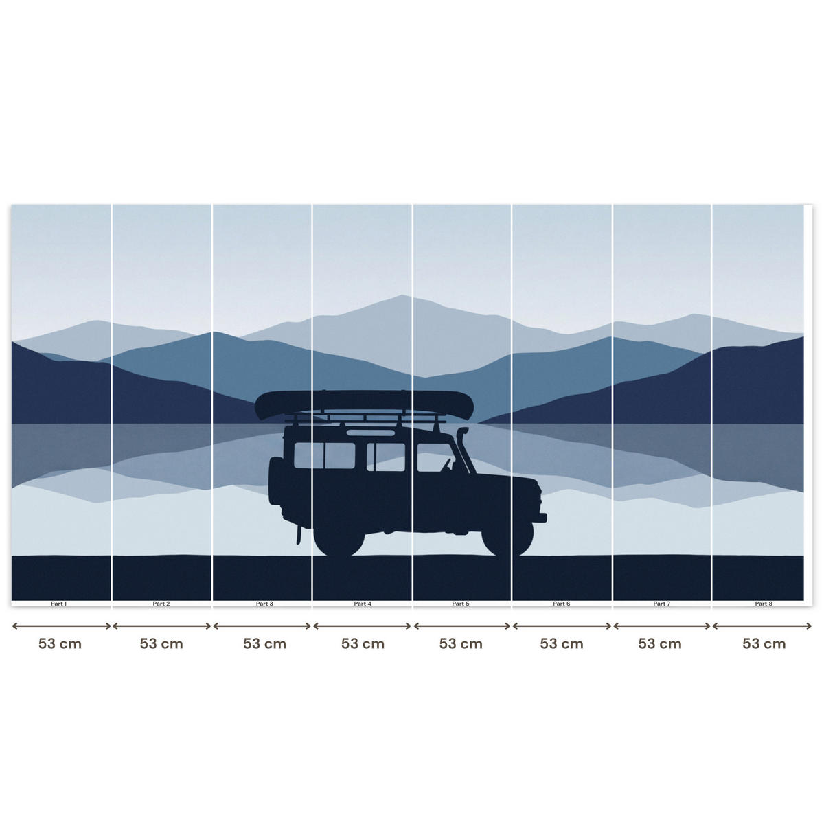 KINDERTAPETE - Auto - See - Berge - Blau - 400x200 cm - Blaugrau, Papier (400/200cm) - OnlyWow