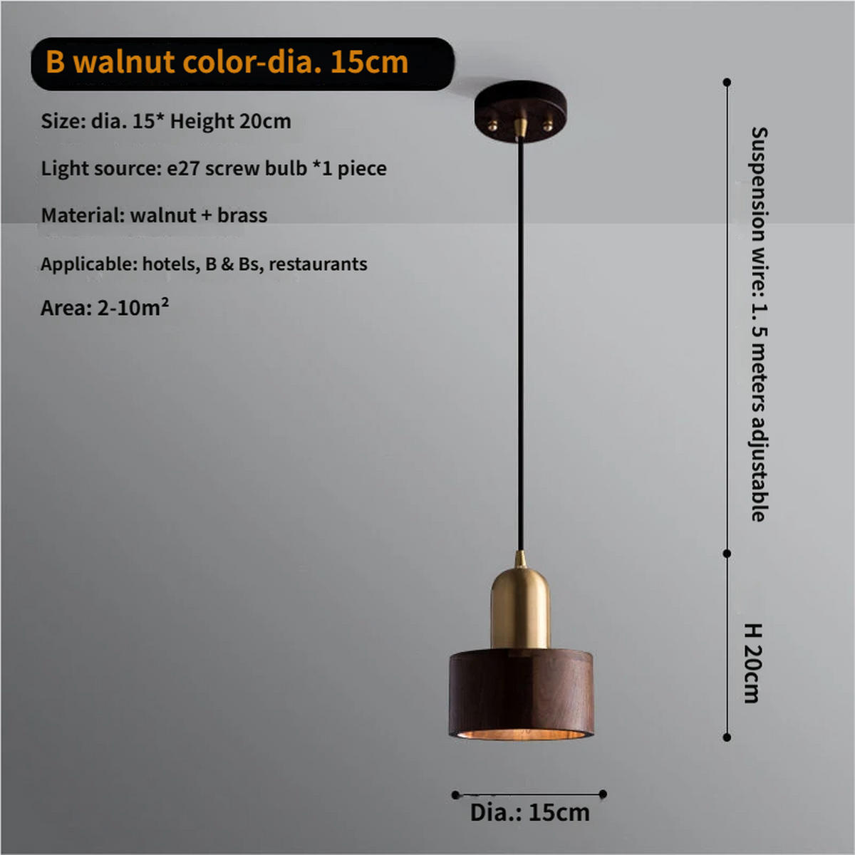 PENDELLEUCHTEN,HOLZ + Messing, 220 V, E27, 15 cm Durchmesser - Braun, Metall (15/15/20cm) - Weltevree