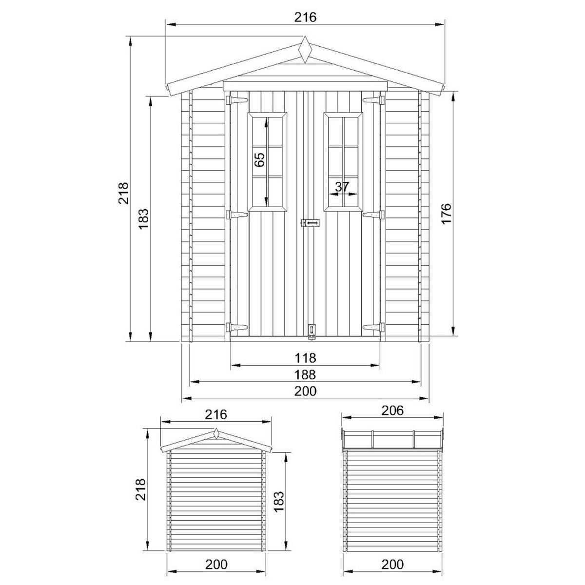 GARTENHAUS HOLZ - B216xL206xH216 cm/ 3.53 m2 - M343C - Beige, Holz (216/218/200cm) - Timbela