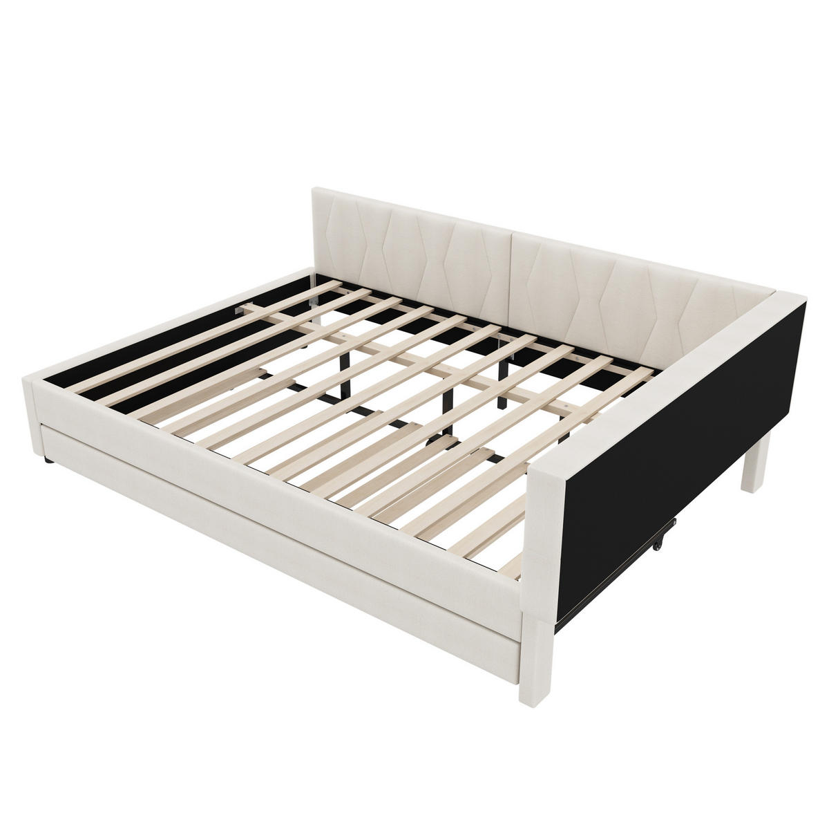 POLSTERBETT aus Leinen 140x200 cm in Beige mit LED & USB-C - Beige, Textil (140/200cm) - Modfu