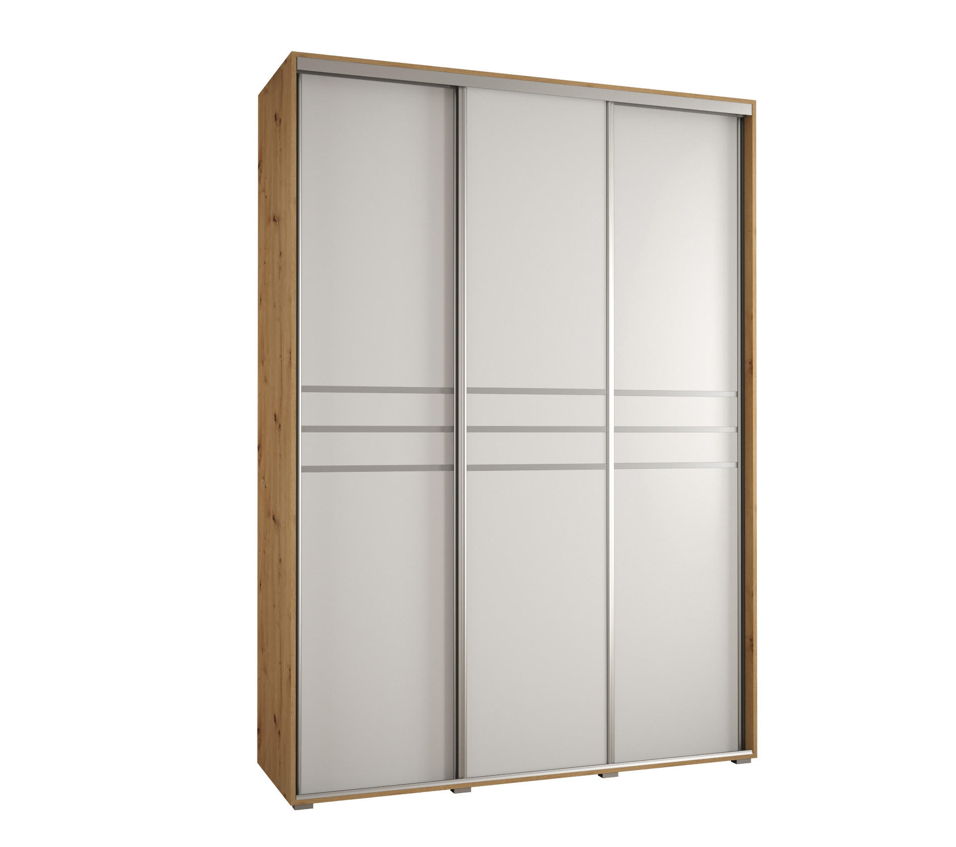 Abiks Möbel Schwebetürenschrank Eiche Artisan, Weiß, Silber 170x235x60 cm
