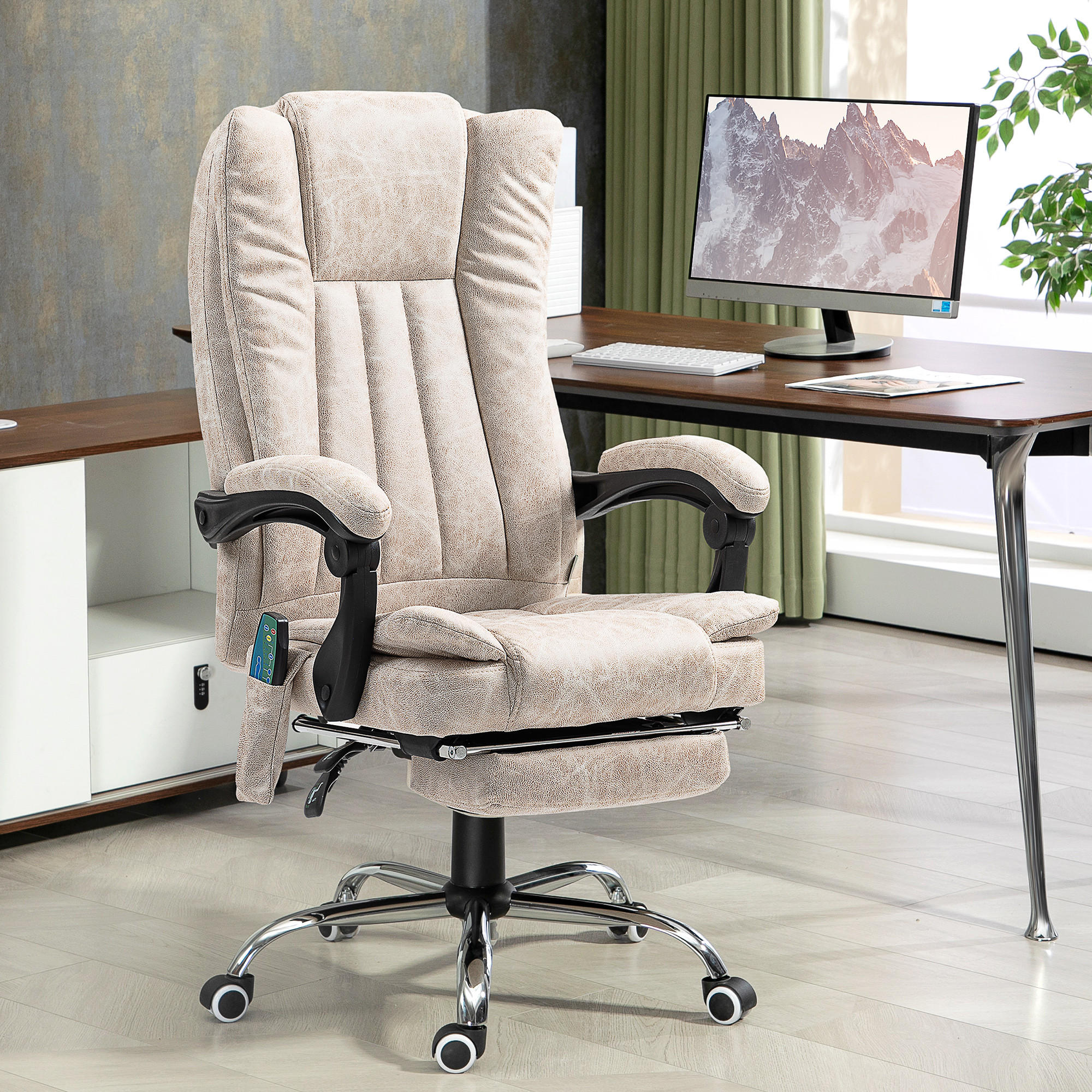 BÜROSTUHL mit Massagefunktion, Cremeweiß - Weiß, Metall (62/120/70cm) - Vinsetto