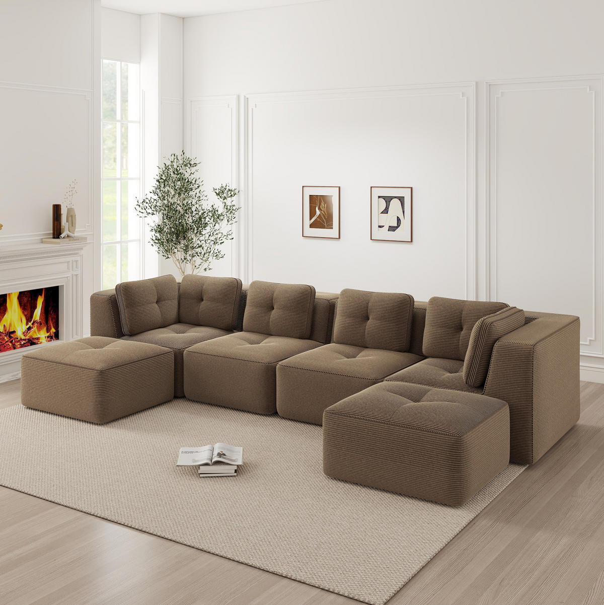 ECKSOFA 386/177/69 cm braun aus Cord mit modularem Design und rutschfestem Standfuß - Braun, Textil (177/386cm) - OKWISH