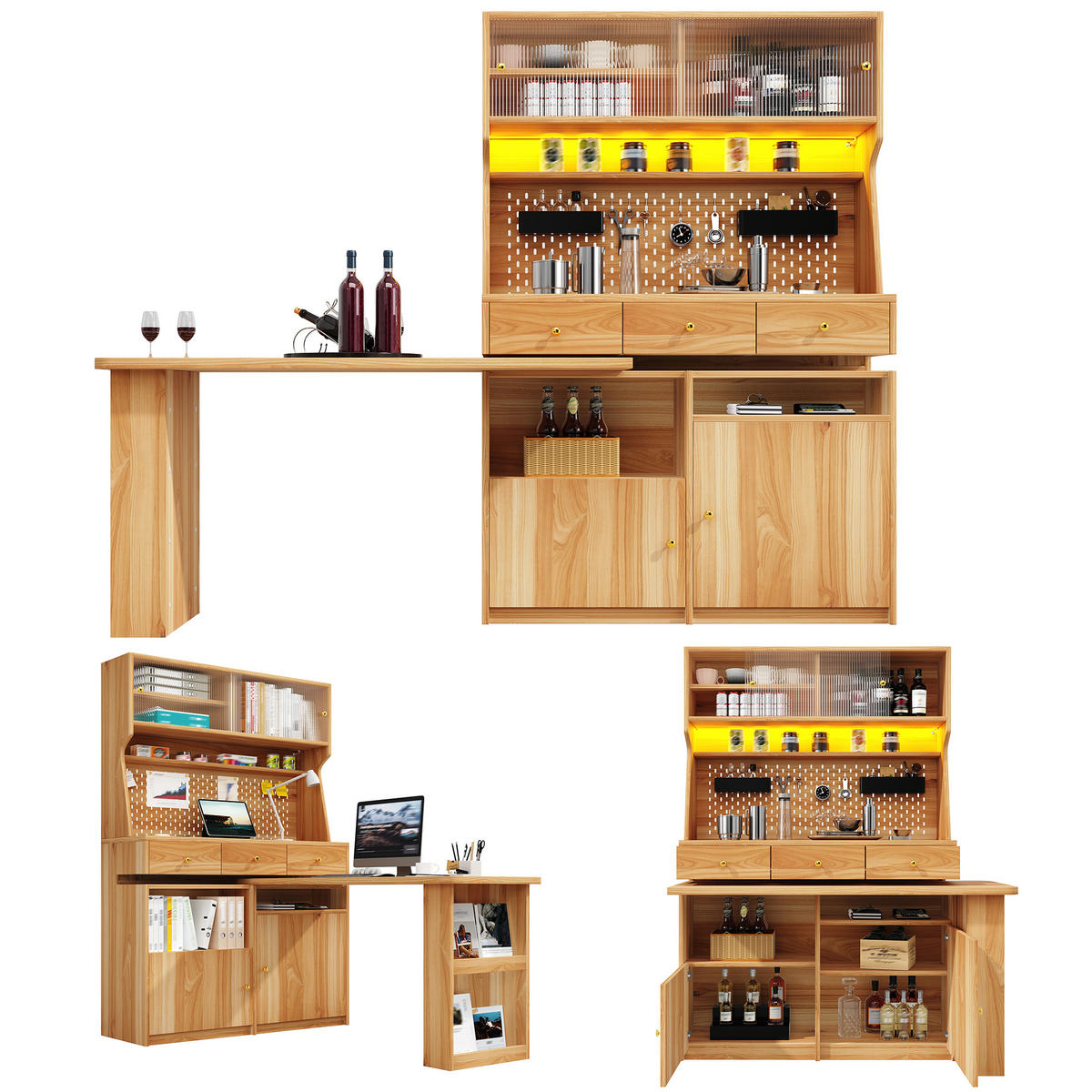 HIGHBOARD DE-38381 137/74/177 cm mit Schreibtisch und LED-Beleuchtung Naturbraun - Naturfarben, Holzwerkstoff (74/137/177.7cm) - ComfortXL