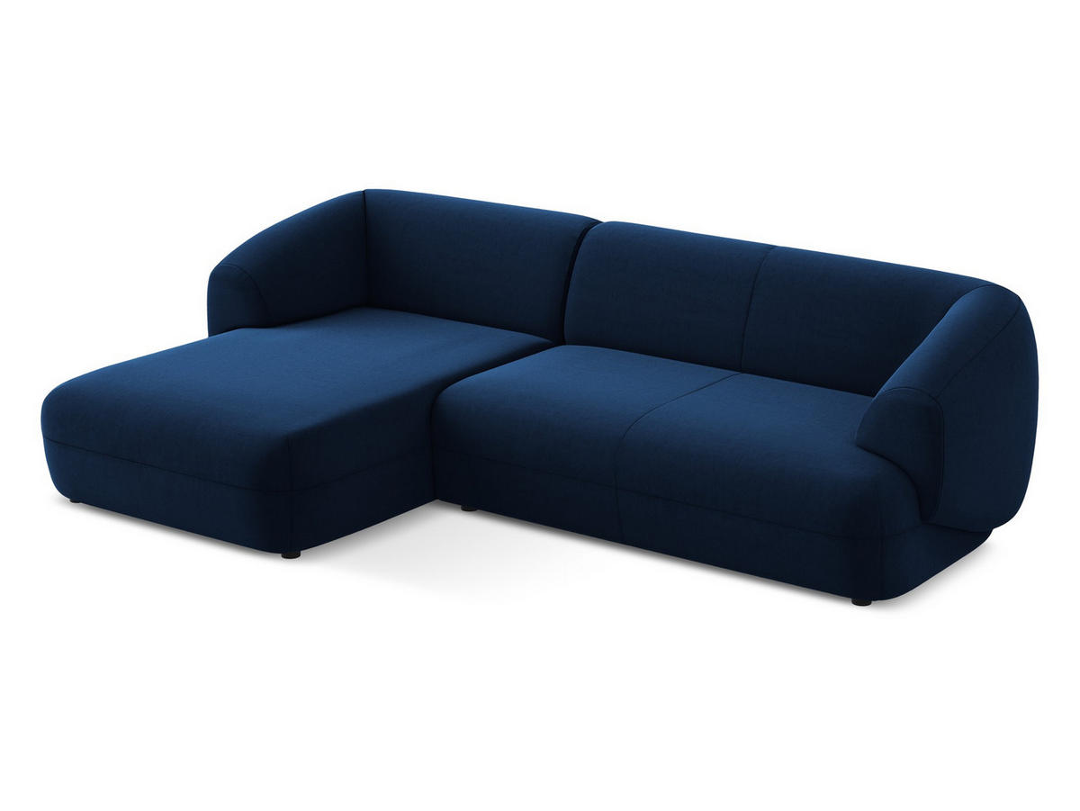 ECKSOFA Links Samt Stoff Blau - Blau/Schwarz, Kunststoff/Textil (156/280cm) - Makamii