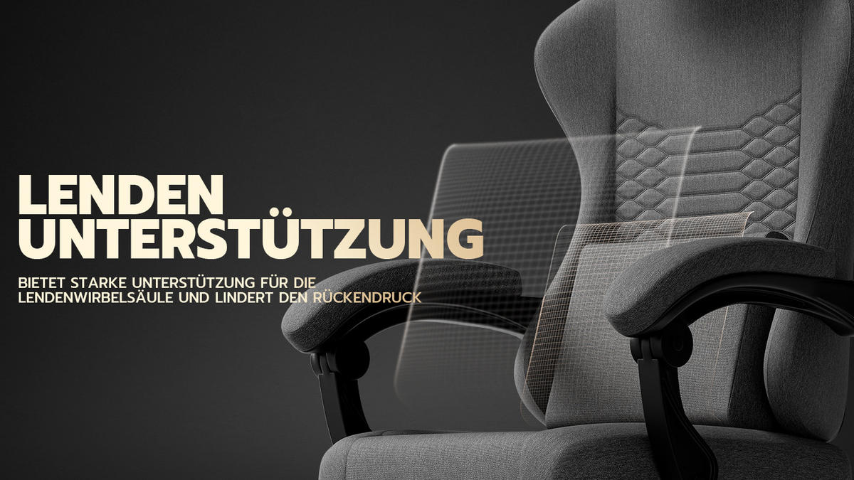 GAMINGSTUHL Bürostuhl Stoff Massage Kopfstütze Fußstütze Dunkelgrau - Dunkelgrau, Textil (63/120.5/58.5cm)