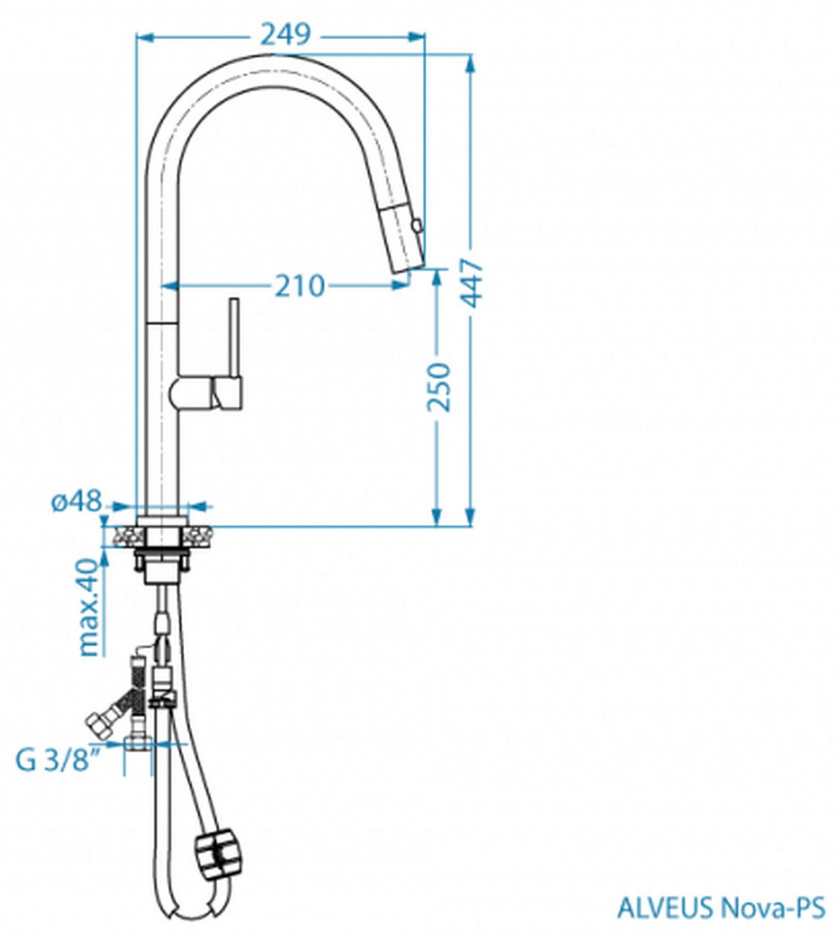 KÜCHENARMATUR Hochdruck Nova Einhandmischer Kupfer Handbrause herausziehbar - Kupferfarben, Metall (5/45/25cm) - Alveus
