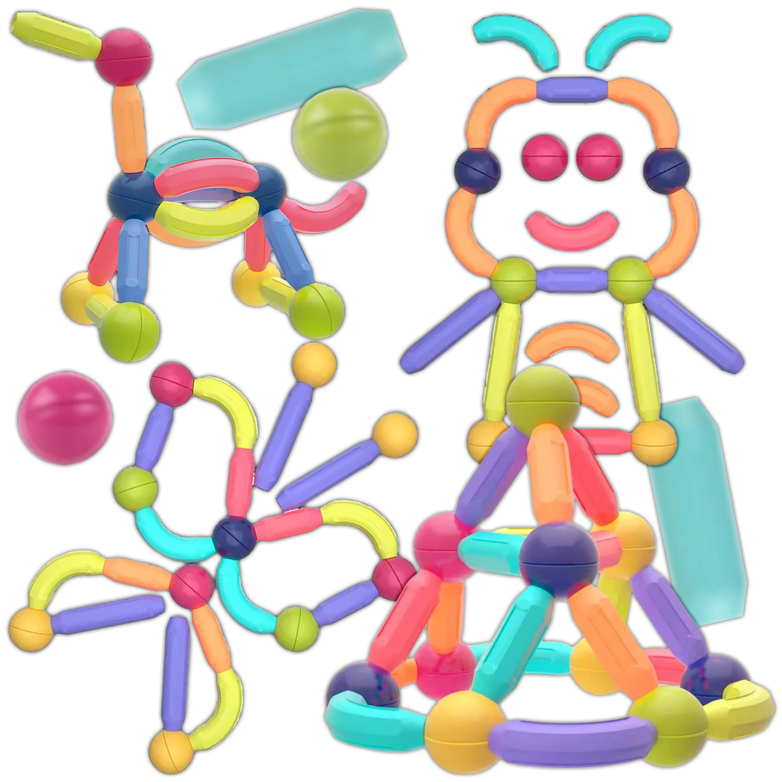 BAUSTEINE Magnetische Bauklötze 66 Teile - Multicolor, Metall (1.8/8.7cm) - KRUMAD