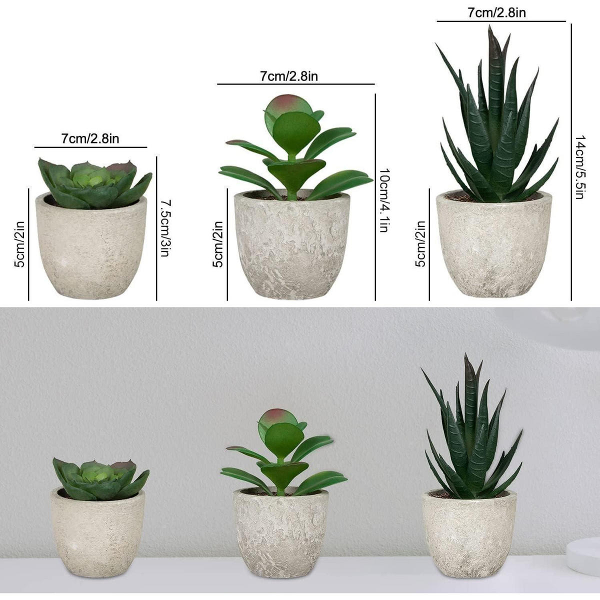 KUNSTPFLANZEN-SET 5-teilig mit Sukkulenten und Eukalyptus - Multicolor, Kunststoff (22cm)