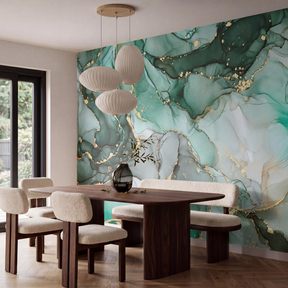 TAPETE - Gold - Marmor - Grün - Luxus - Marmoroptik - Grau - 400x260 cm - Grün, Papier (400/260cm) - OnlyWow