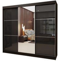 SCHWEBETÜRENSCHRANK VITALE 240/216/61 cm 3-türig mit Spiegel Schwarz - Schwarz, Holzwerkstoff (240/216/61cm) - MASSENO