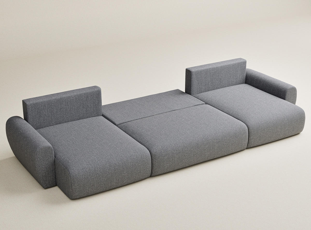 WOHNLANDSCHAFT MIT SCHLAFFUNKTION Numba Grau Webstoff - Schwarz/Grau, Holz/Holzwerkstoff (397/70/153cm) - Maison de Reve