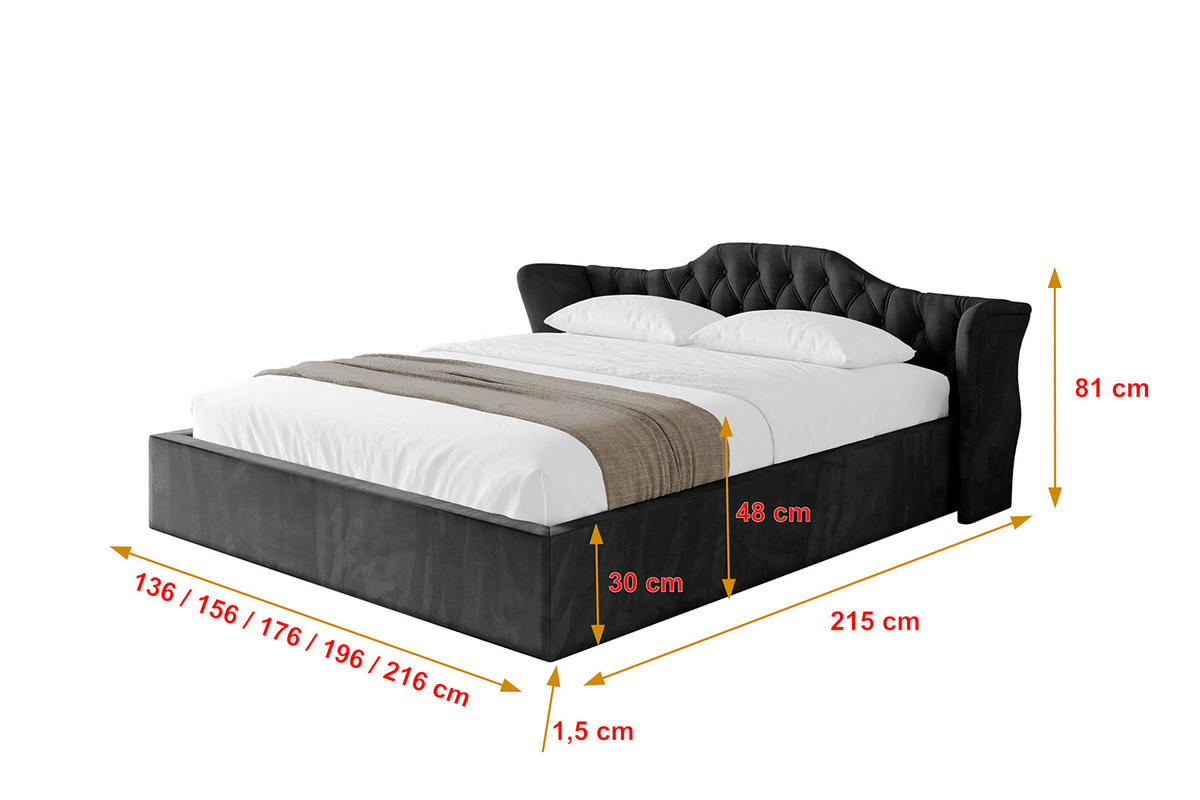 POLSTERBETT mit Bettkasten und Lattenrost, Boxbett ohne Matratze - ZORAN-V1 120x200 Schwarz - Schwarz, Holzwerkstoff/Textil (120/200cm) - ALTDECOR