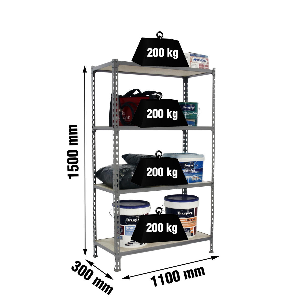SCHWERLASTREGAL Mid Muli HxBxT 150 x 110 x 30 cm 4 Fachböden Fachlast 200 kg Grau - Grau, Metall (110/150/30cm) - PROREGAL