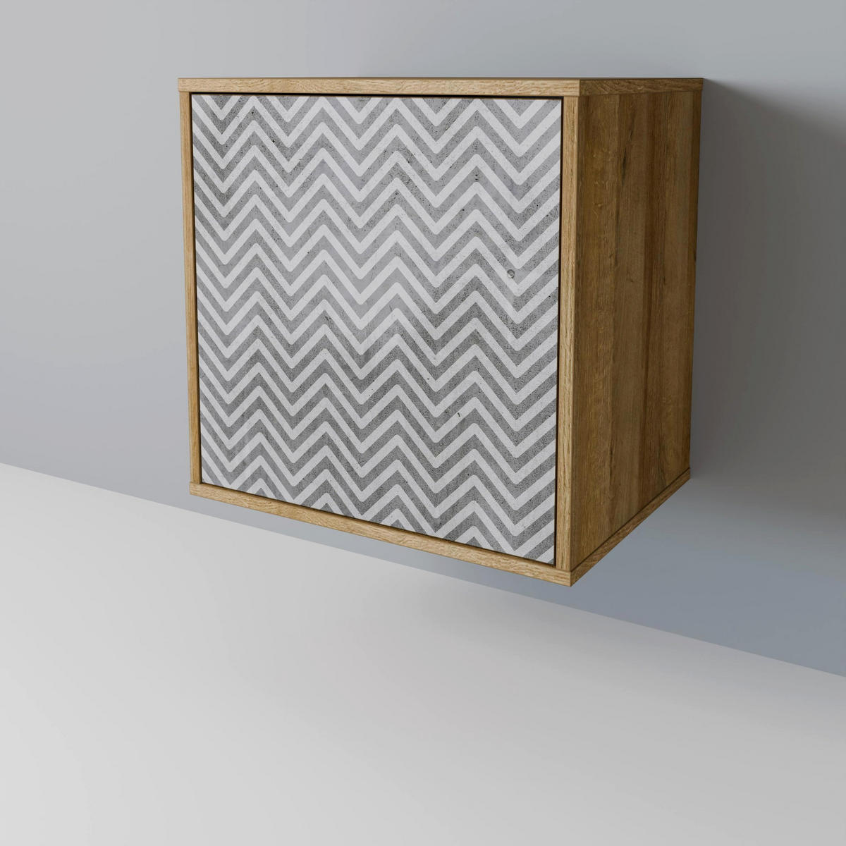 SIDEBOARD CONCRETE ZIG ZAG, Eichefarben, 57,5x42x67,5 cm, Schwarze Metall-Rahmenfüße - Eichefarben/Multicolor, Holzwerkstoff/Metall (57.5/67.5/42cm) - SpaceRebels