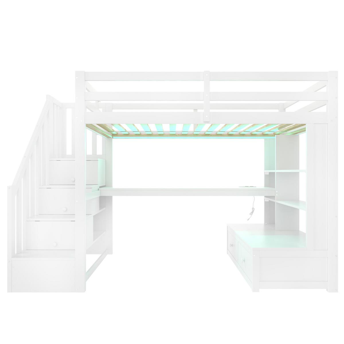 HOCHBETT 90/200 cm weiß aus Kiefer mit Schreibtisch mit Schubladen und Treppe - Weiß, Holzwerkstoff (90/200cm) - OKWISH