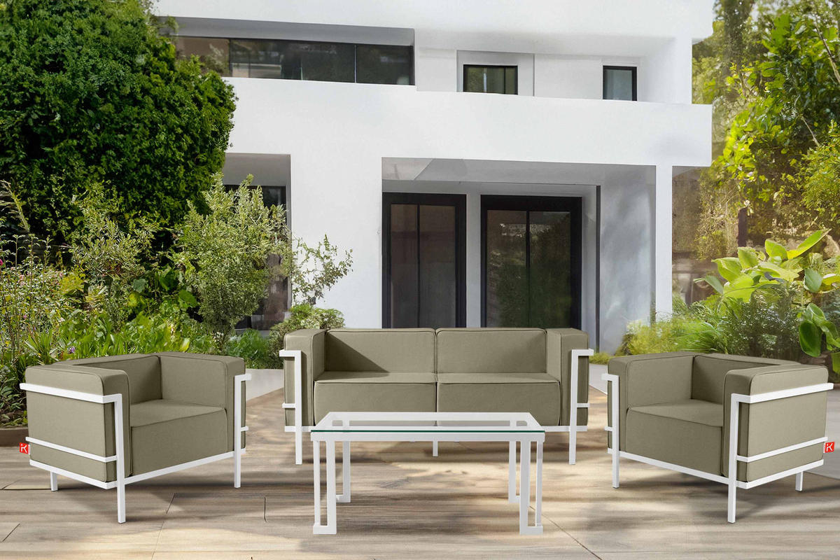GARTENSESSEL TRIGLO Stahlgestell, Modern, Weiß/Beige - Beige/Weiß, Textil/Metall (99/70/69cm) - KONSIMO®