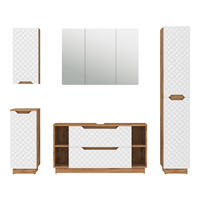 BADMÖBEL-SET Lotta Eiche/Weiß mit Kachelstruktur 5 Teile - Weiß, Holzwerkstoff (119.2/62.5/35cm) - Vicco