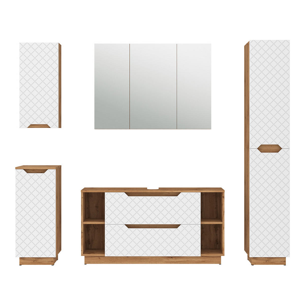 BADMÖBEL-SET Lotta Eiche/Weiß mit Kachelstruktur 5 Teile - Weiß, Holzwerkstoff (119.2/62.5/35cm) - Vicco