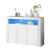 SIDEBOARD 130/35/95 cm mit LED-Beleuchtung, 3 Türen und 2 offenen Fächern, Hochglanz, Weiß - Weiß, Holzwerkstoff (130/95/35cm) - Redom