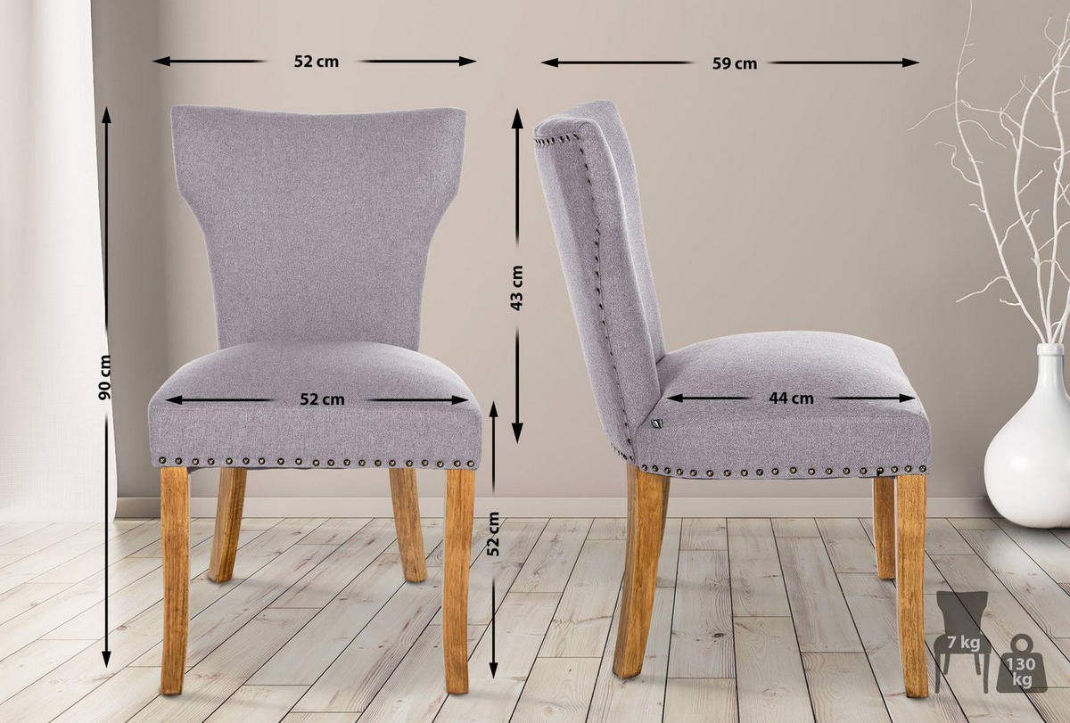 WOHNZIMMERSTUHL 2er Set Stoff grau - Naturfarben/Grau, Holz/Textil (52/90/59cm) - CLP