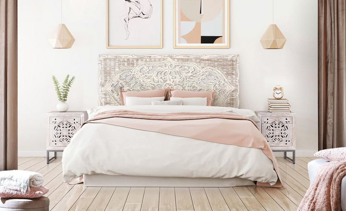 KOPFTEIL Mangoholz - Weiß, Holz (3/81/166cm) - Giner y Colomer