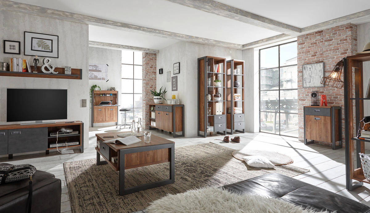 COUCHTISCH Eiche Stirling, Matera grau, Beistelltisch 113 x 67 cm - Eichefarben/Grau, Holzwerkstoff/Metall (67/113/45cm) - Furn.Design