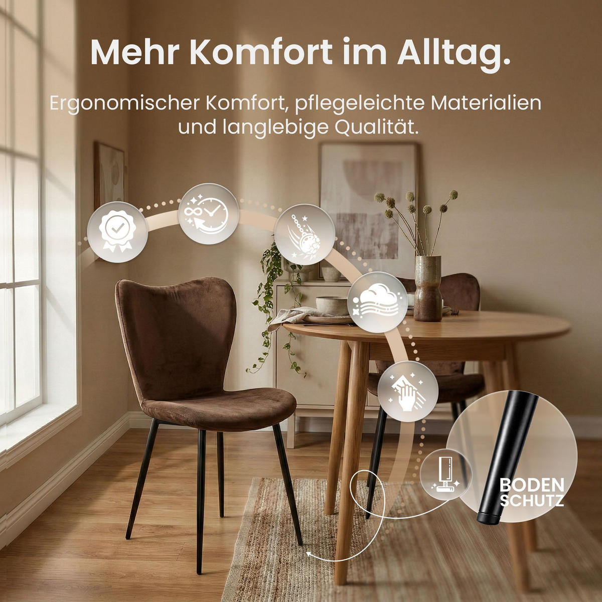 ESSZIMMERSTUHL Samt Braun - Schwarz/Braun, Textil/Metall (50/80/58cm) - CLP