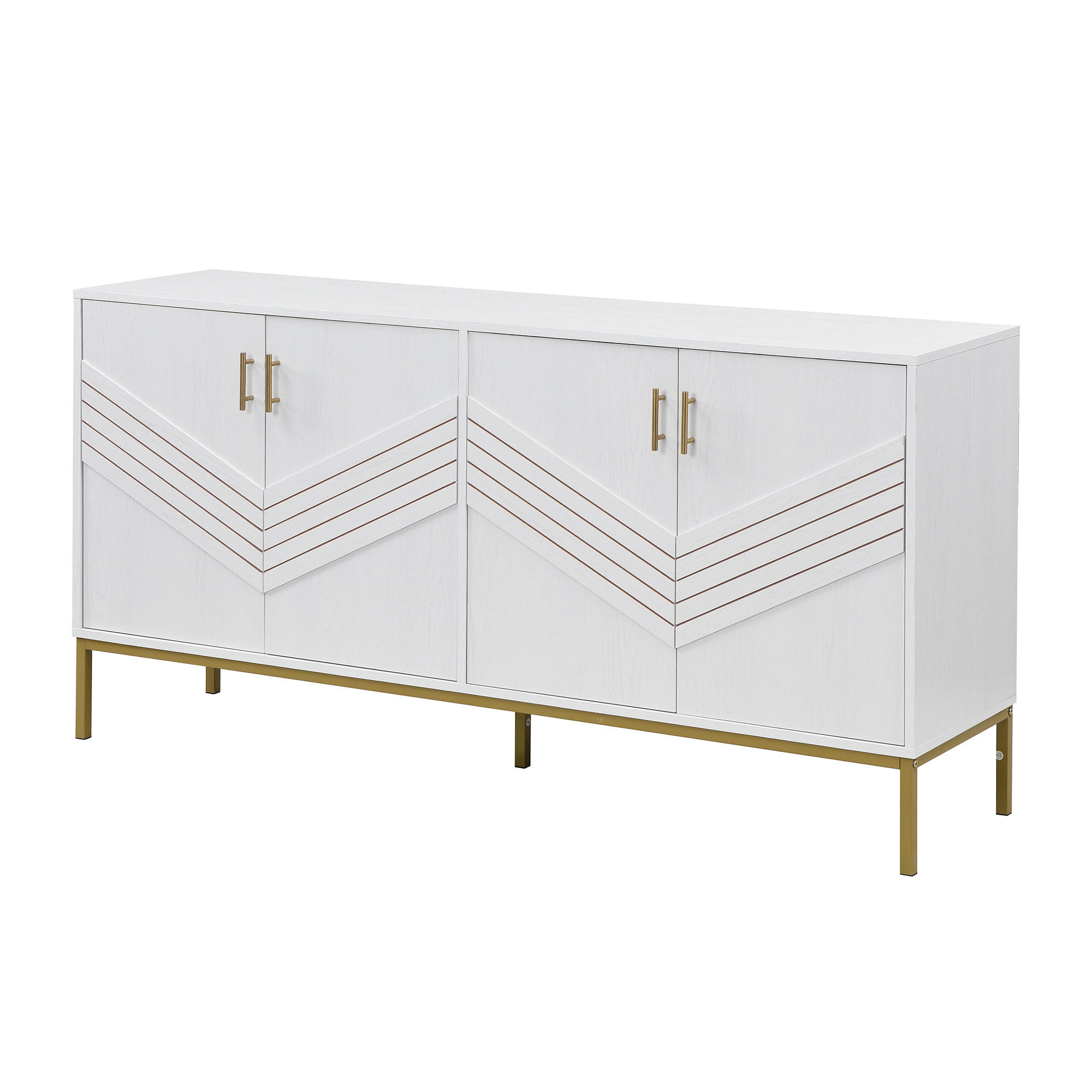 KOMMODE aus MDF 160x40x80,5cm in Weiß Holzoptik mit 4 Türen - Weiß, Holzwerkstoff (160/80.5/40cm) - Modfu