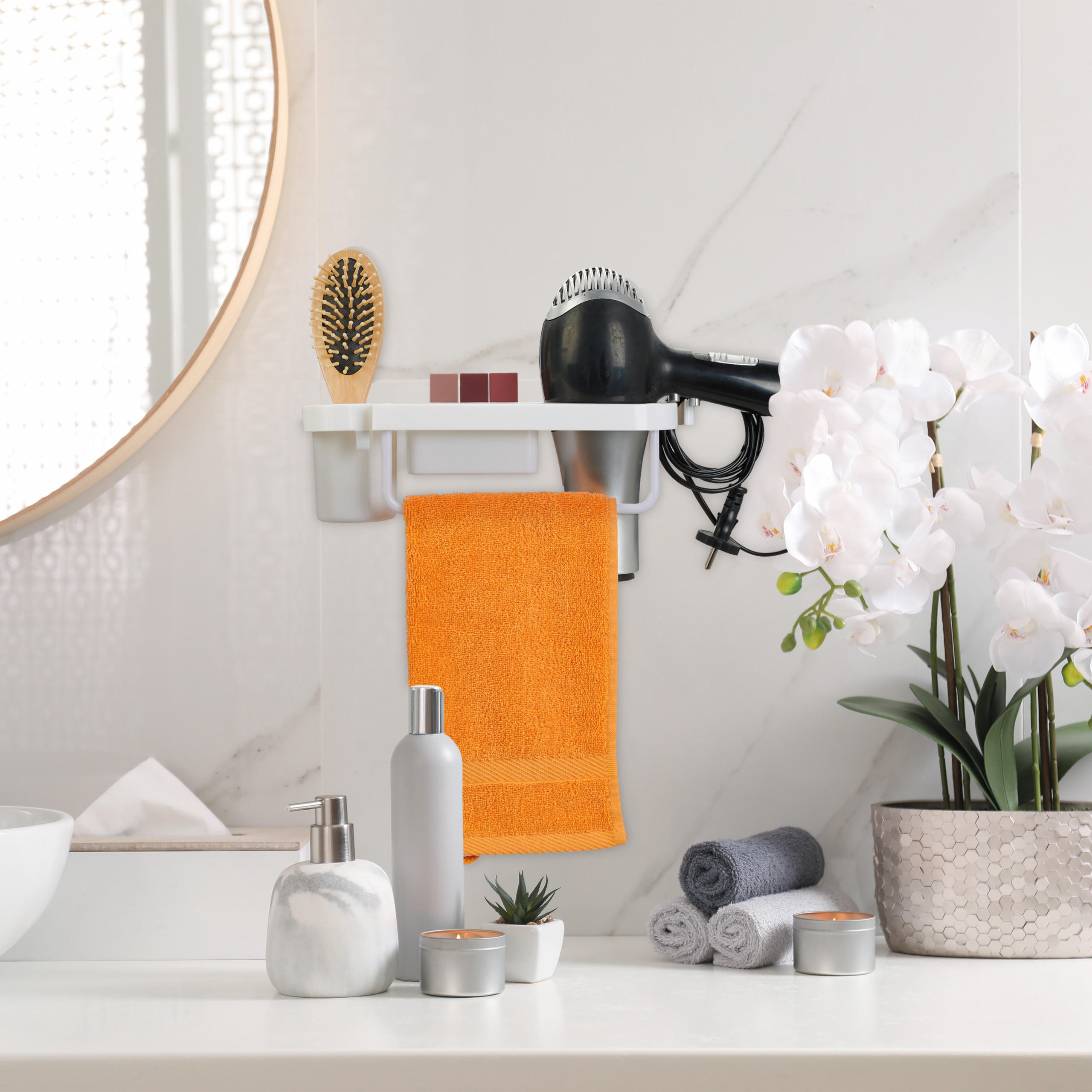 FÖHN-HALTERUNG - Weiß, Kunststoff (30/9/10.5cm) - Relaxdays