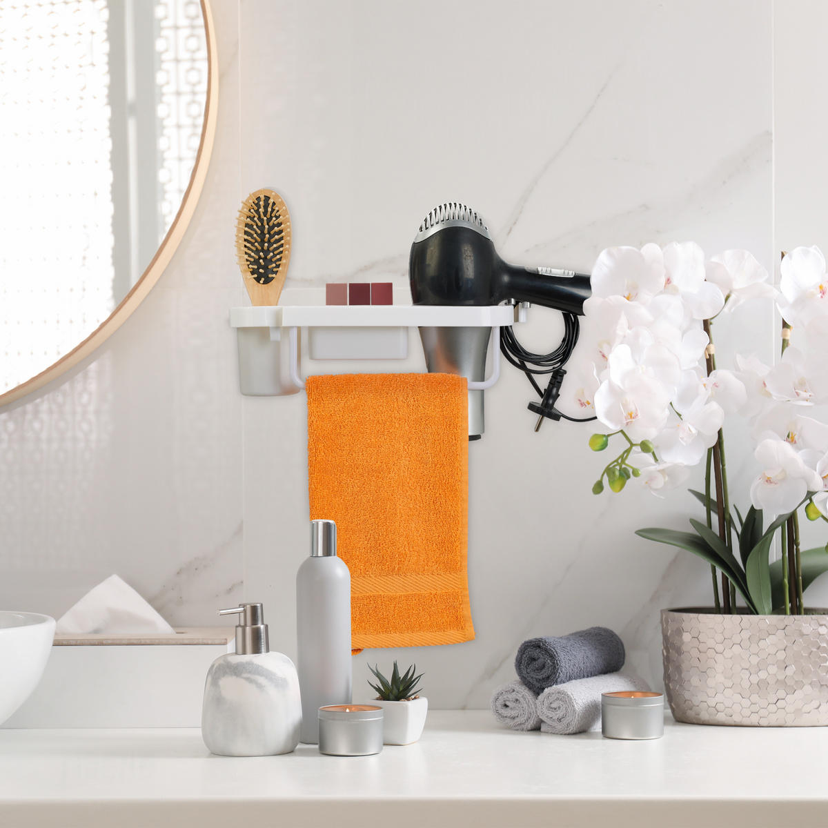 FÖHN-HALTERUNG - Weiß, Kunststoff (30/9/10.5cm) - Relaxdays